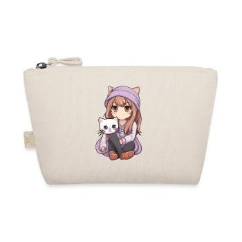 Kawaii Girl Anime Manga Girl and Cat - Organic Pouch - nature - Front
