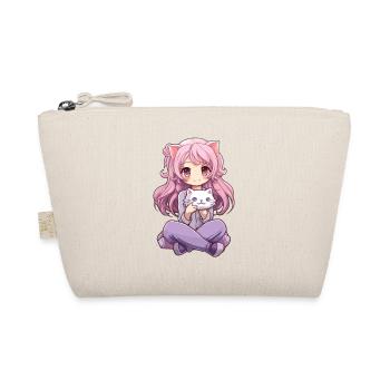 Kawaii Girl Anime Manga Girl and Cat - Organic Pouch - nature - Front