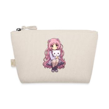 Kawaii Girl Anime Manga Girl and Cat - Organic Pouch - nature - Front