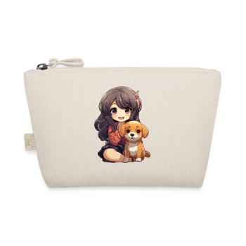 Kawaii Girl Anime Manga Girl and Dog - Organic Pouch - nature - Front
