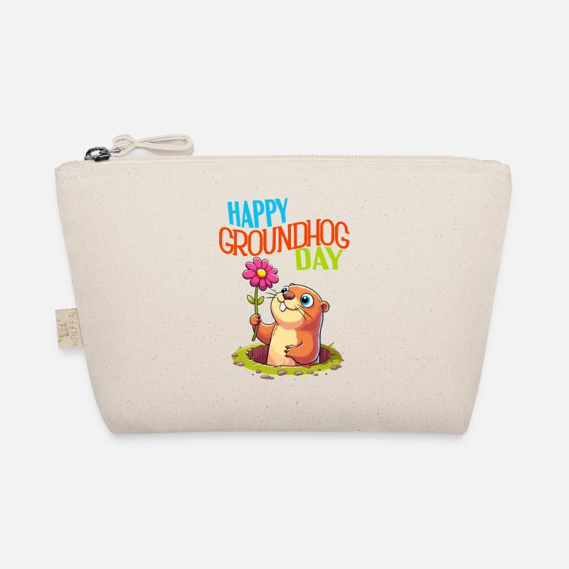 Murmeltier mit Blume wünscht Happy Groundhog Day Bio-Täschchen