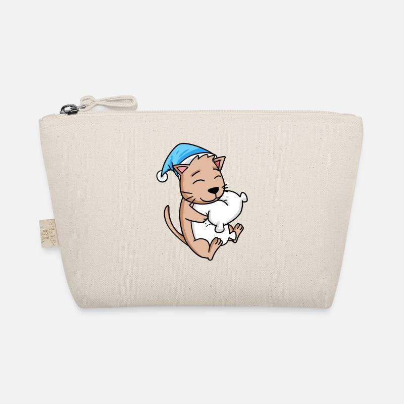 Cat with pillow and sleepy cap Organic Pouch