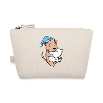 Cat with pillow and sleepy cap - Organic Pouch - nature - Front