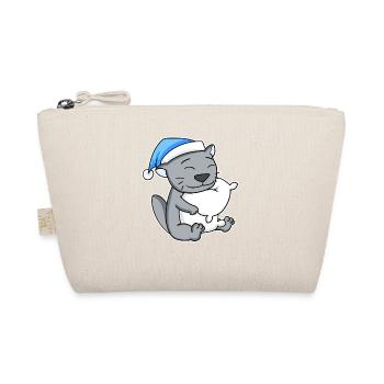 Sleeping Tired - Cat with Pillow and Sleepy Cap - Organic Pouch - nature - Front