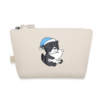 Sleeping Tired - Cat with Pillow and Sleepy Cap - Organic Pouch - nature - Front