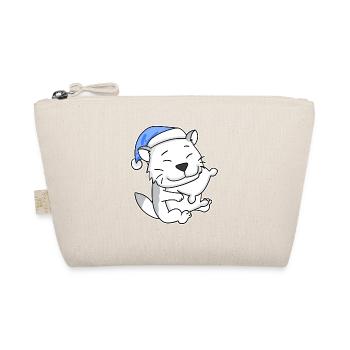 Sleeping Tired - Cat with Pillow and Sleepy Cap - Organic Pouch - nature - Front