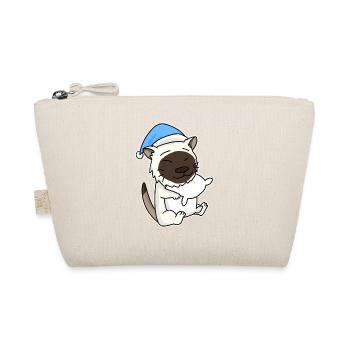 Sleeping Tired - Cat with Pillow and Sleepy Cap - Organic Pouch - nature - Front