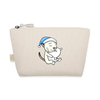 Sleeping Tired - Cat with Pillow and Sleepy Cap - Organic Pouch - nature - Front