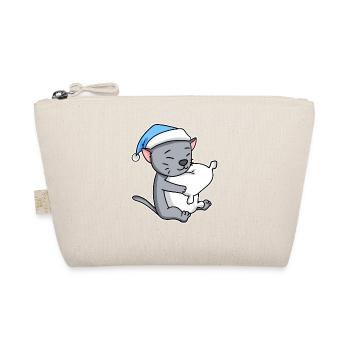 Sleeping Tired - Cat with Pillow and Sleepy Cap - Organic Pouch - nature - Front