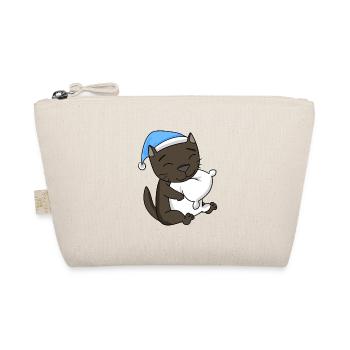 Sleeping Tired - Cat with Pillow and Sleepy Cap - Organic Pouch - nature - Front