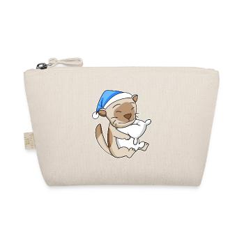 Sleeping Tired - Cat with Pillow and Sleepy Cap - Organic Pouch - nature - Front