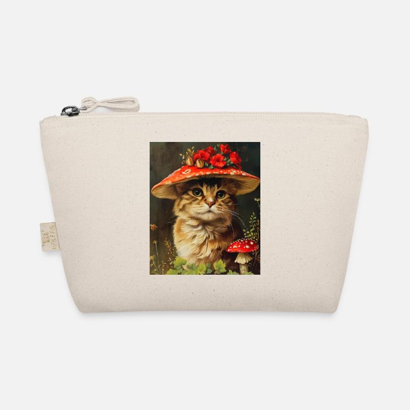 Chat Vintage dans un chapeau de fleur champignon Cottagecore Trousse biologique