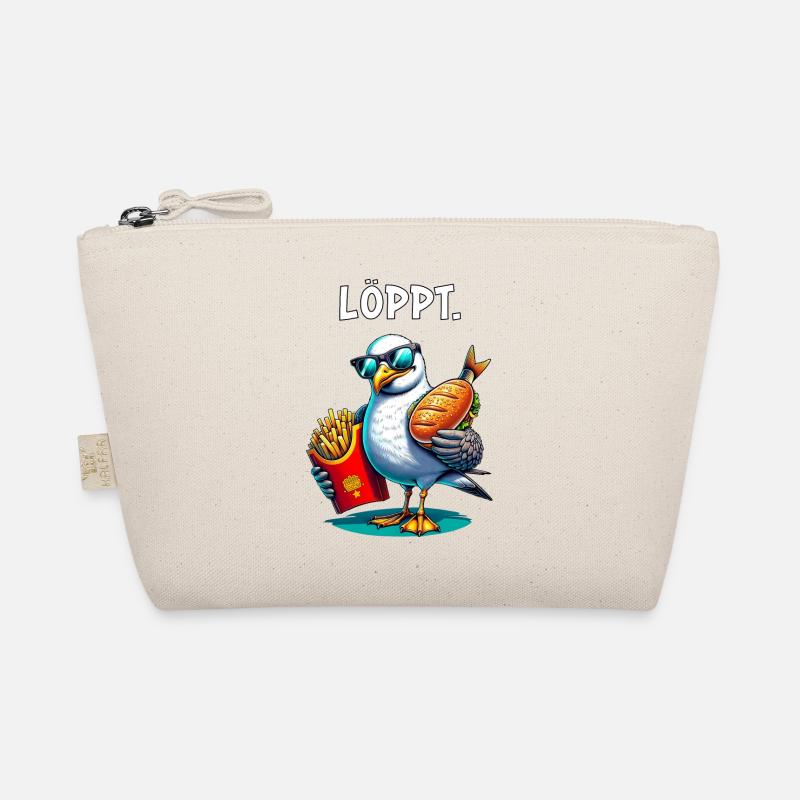 LÖPPT Möwe – Pommes & Fischbrötchen Cartoon - Bio-Täschchen - Natur