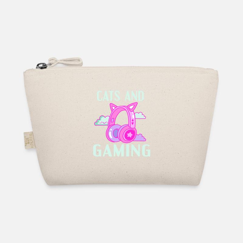 Cats and Gaming: Katzenohren Kopfhörer Design - Bio-Täschchen - Natur