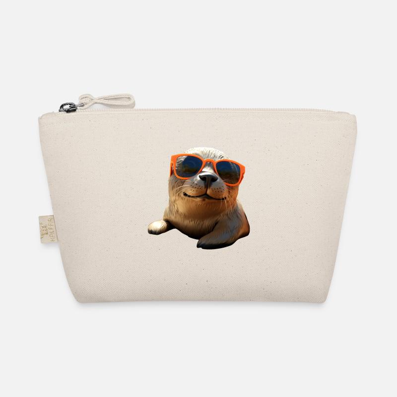 Robbe mit Sonnenbrille Seehund Walross Süße Robben - Bio-Täschchen - Natur