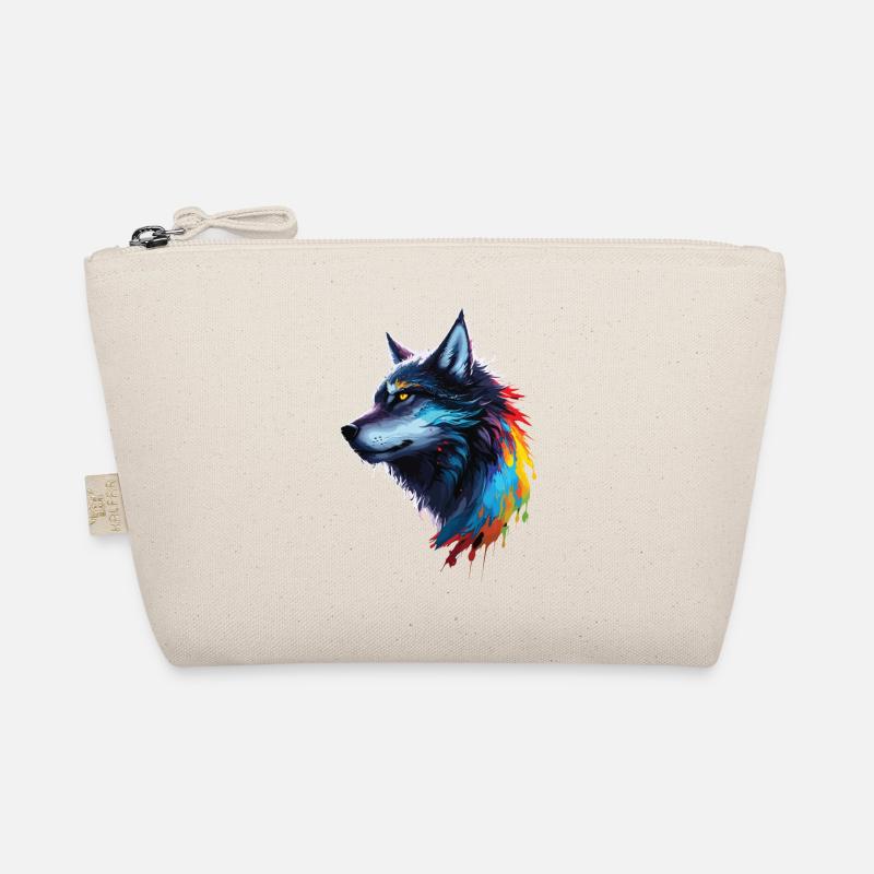 Regenbogen-Aquarell Wolf Spritzt - Bio-Täschchen - Natur