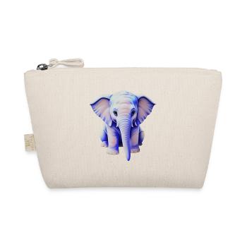Sitzender Süßer Pinky-Blue Elefant - Illustration - Bio-Täschchen - Natur - Vorne