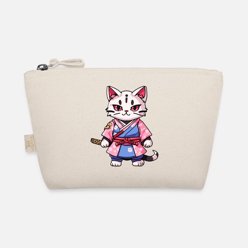 Samurai Cat & Cherry Blossoms #14 - Organic Pouch - nature