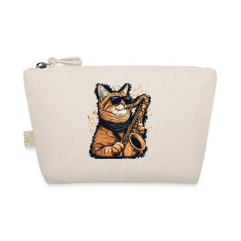 Funny Cat Playing Saxophone Music Notes Graphic - Organic Pouch - nature - Front