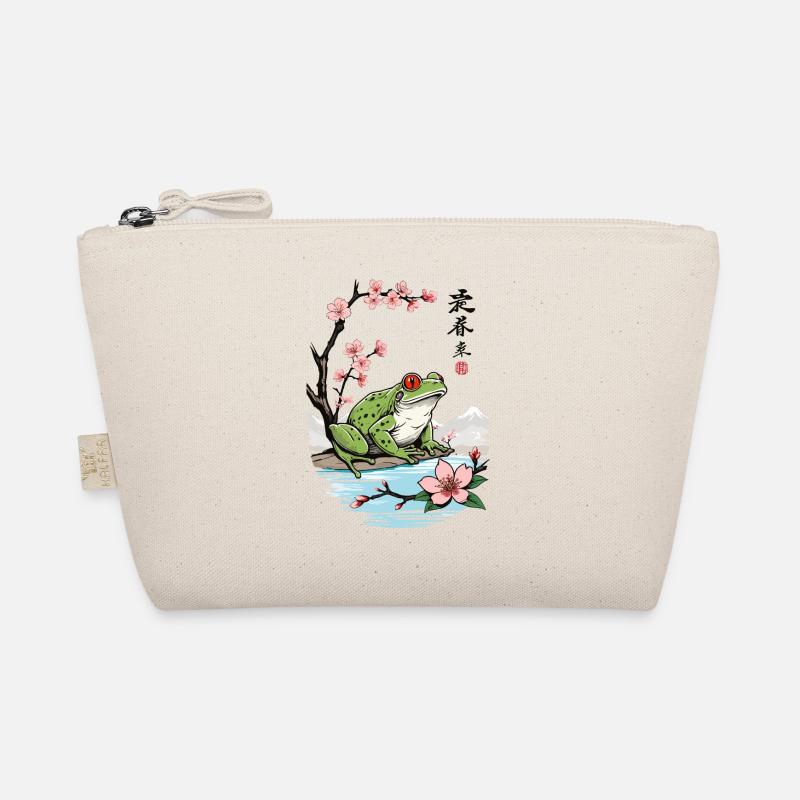 Vintage Ukiyo-E Frosch Kirschblüten Design - Bio-Täschchen - Natur