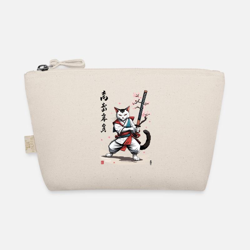 Samurai Katze mit Katana Kirschblüten Vintage Stil Bio-Täschchen