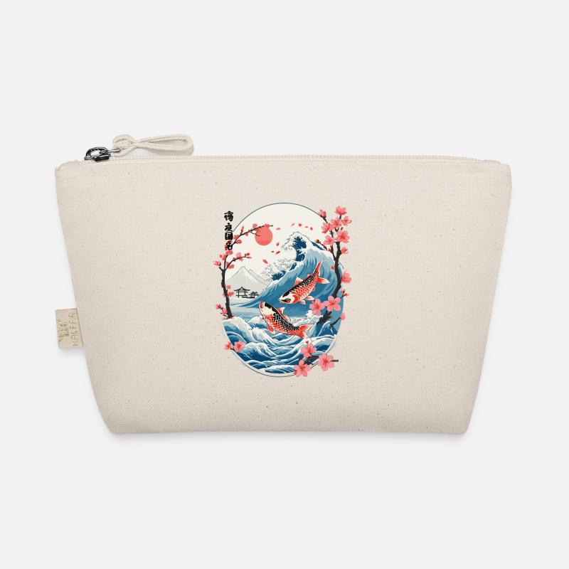 Vintage Ukiyo-E Koi Carp Cherry Blossom Design Organic Pouch