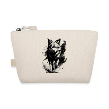 Wolf in Ink-Splash Design with Turquoise Eyes - Organic Pouch - nature - Front