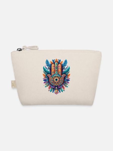 Spirituelle Hamsa Hand Federn Aesthetic Design - Bio-Täschchen - Natur - Vorne
