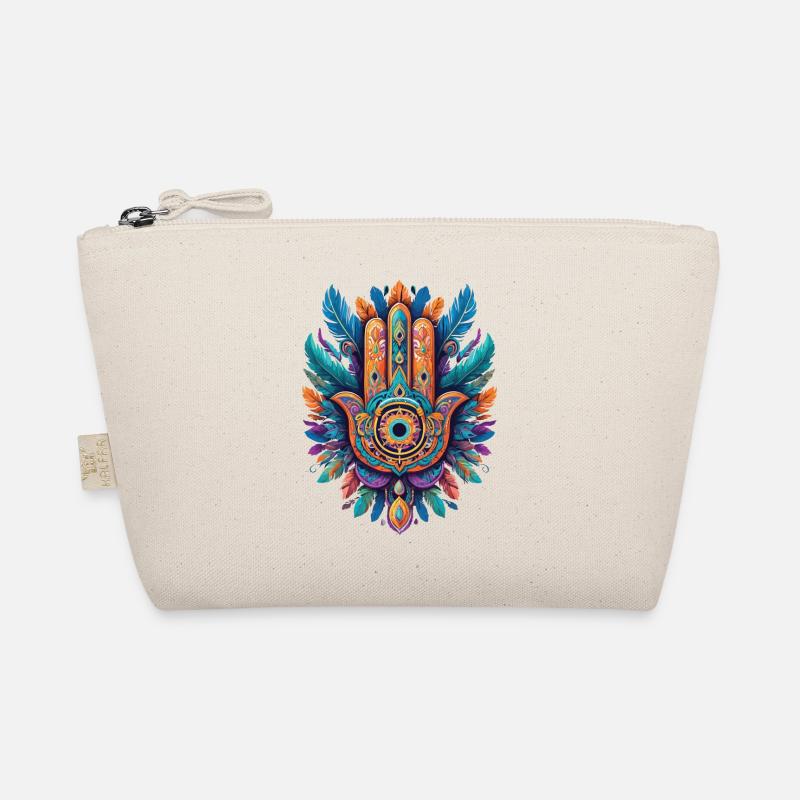 Spiritual Hamsa Hand Feathers Aesthetic Design Organic Pouch