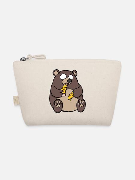 Fat Bear Eating Pizza Funny Comic Style hand drawn - Organic Pouch - nature