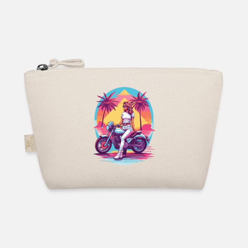 Retro Synthwave Biker Motorcycle Design Organic Pouch
