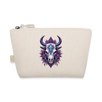 Bull Skull Spiritual Mandala Feathers Design - Organic Pouch - nature - Front