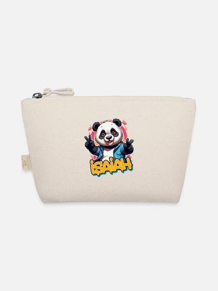 ISAIAH - Beau nom de garçon avec Cool Panda - Trousse biologique - nature - Devant