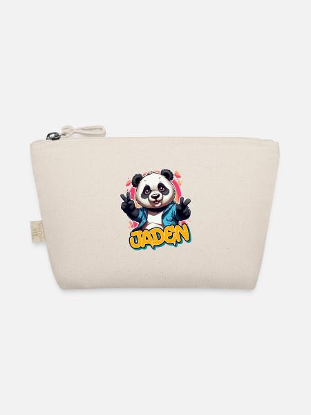 JADEN - Schöner Jungen Name mit coolem Panda - Bio-Täschchen - Natur - Vorne