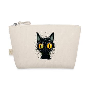 Big Eyed Stray Black Cartoon Cat - Organic Pouch - nature - Front