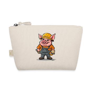 Lustiges Cartoon-Bauarbeiter-Schwein - Bio-Täschchen - Natur - Vorne