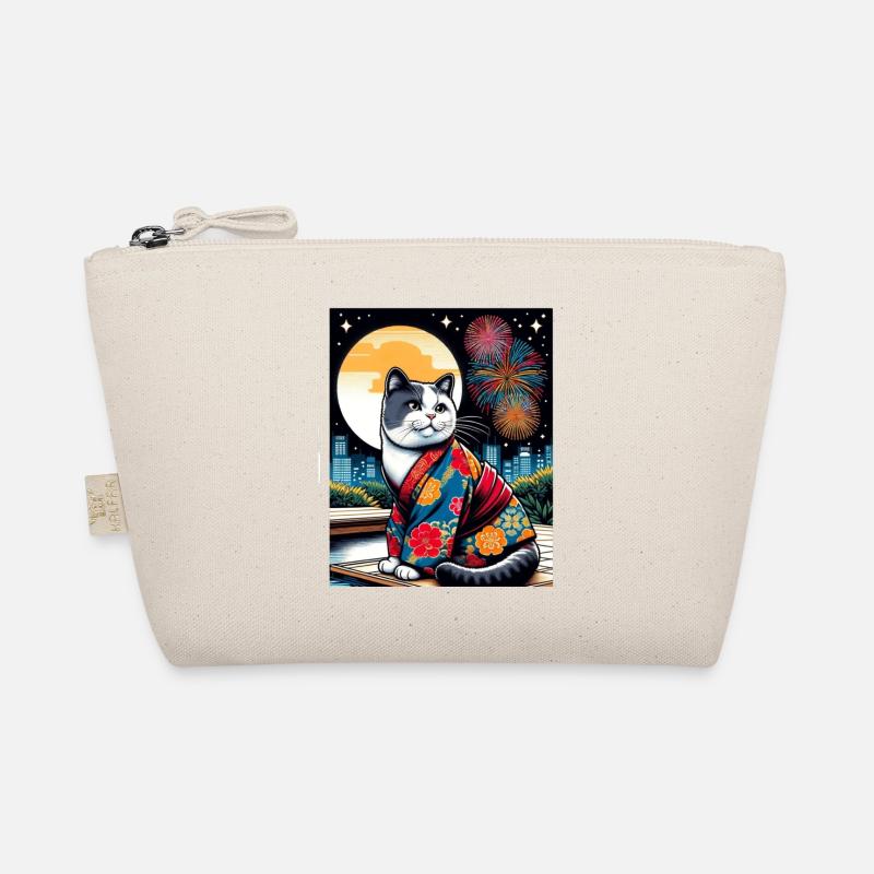 Moon Fireworks Floral Japanese Kitten Retro Organic Pouch