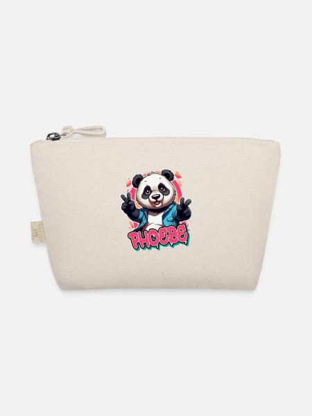 PHOEBE - Schöner Mädchen Name mit coolem Panda - Bio-Täschchen - Natur - Vorne