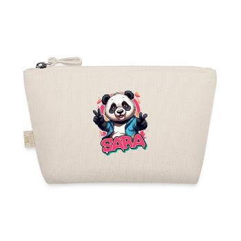 SARA - Beautiful Girl Name with Cool Panda - Organic Pouch - nature - Front