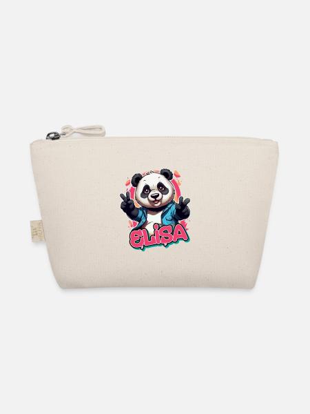 ELISA - Beautiful Girl Name with Cool Panda - Organic Pouch - nature - Front