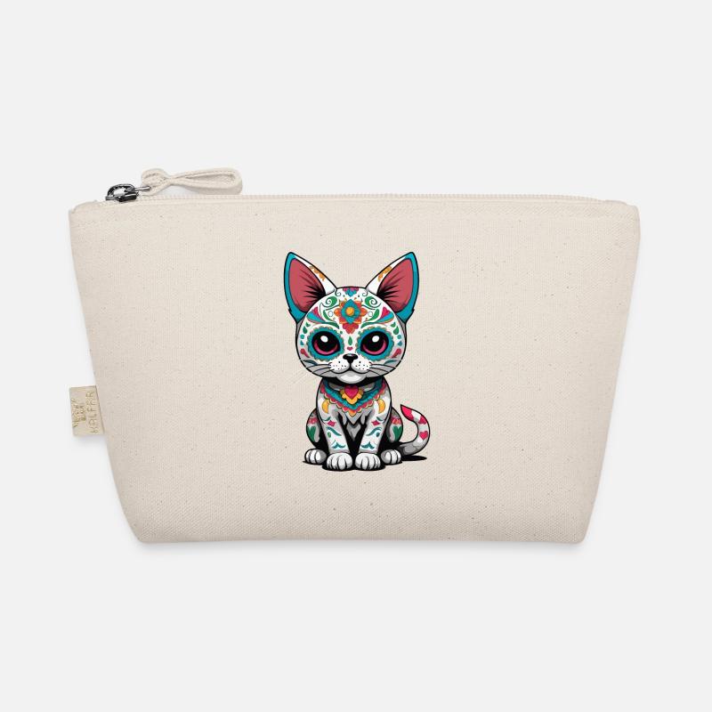 Iconic Sugar Skull Mexico Cat Design Organic Pouch