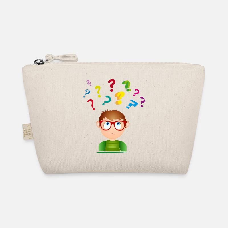 Boy with glasses with many colorful question marks Organic Pouch