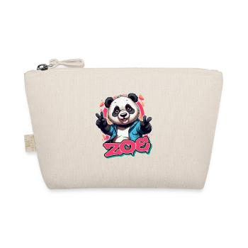 ZOE - Beautiful Girl Name with Cool Panda - Organic Pouch - nature - Front