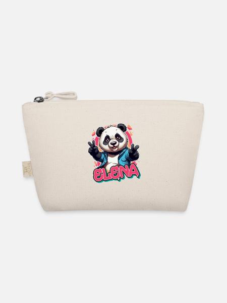 ELENA - Beautiful Girl Name with Cool Panda - Organic Pouch - nature - Front
