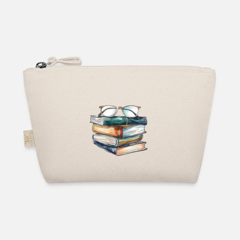 Stapel klassischer Bücher mit Brille darauf Bio-Täschchen
