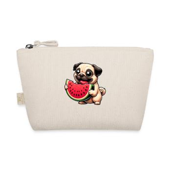 Pug with Watermelon Cartoon - Organic Pouch - nature - Front