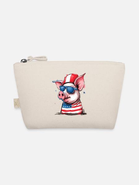 Pigtriotischer Patriot: Schwein der USA - Bio-Täschchen - Natur - Vorne