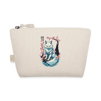 White Kitsune Fox Japanese Cherry Blossoms - Organic Pouch - nature - Front