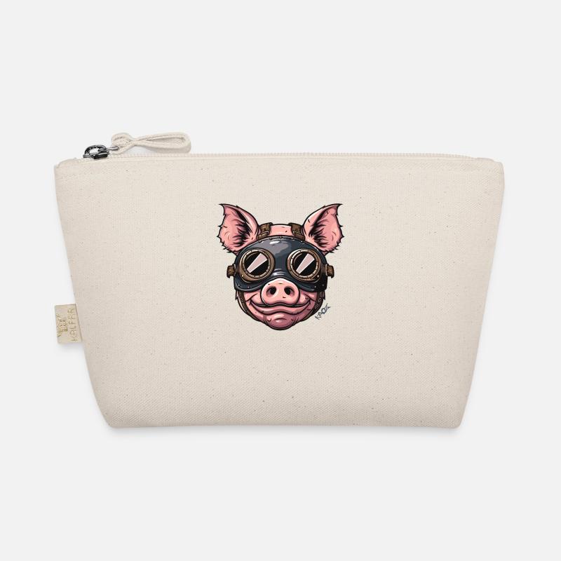 Funny Smiling Pig with Leather Mask Organic Pouch