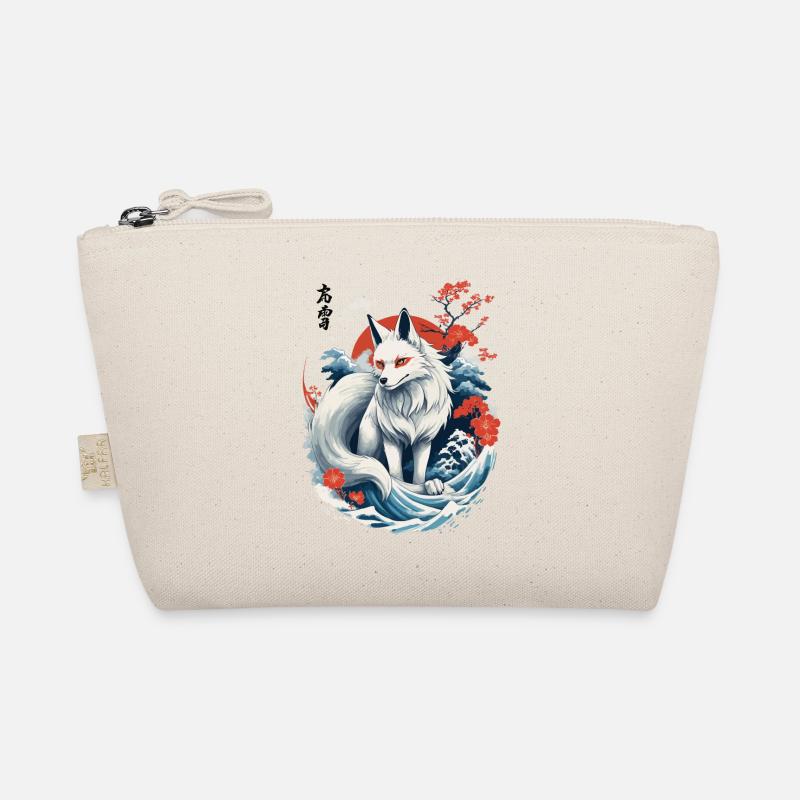 Weißer Ukiyo-E Fuchs Japanische Kitsune Maske - Bio-Täschchen - Natur